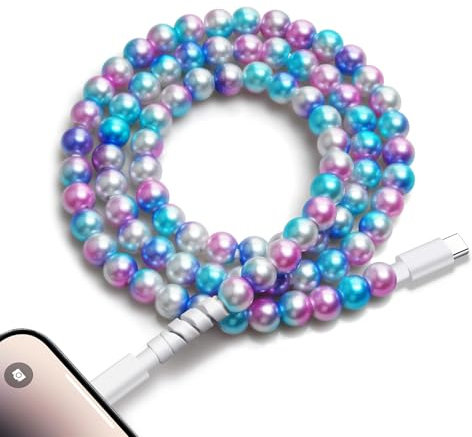 YEBOLU for iPhone Charging Cable Girls 3FT [MFi Certified] Fast Charger Cord Cute Pearl Beaded Phone Charger Cord Charging Cable for iPhone 14 13 12 11 Pro Max 8 7 6 Plus for iPad Pro/Air/Mini