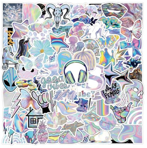 LYunMu Holografische Aufkleber 100 Stücke Niedlich Deko für Auto Laptop Skateboard Fahrrad Moped Motorrad Fahrrad Computer,Geeignet für Erwachsene Kinder Holografische Sticker Set