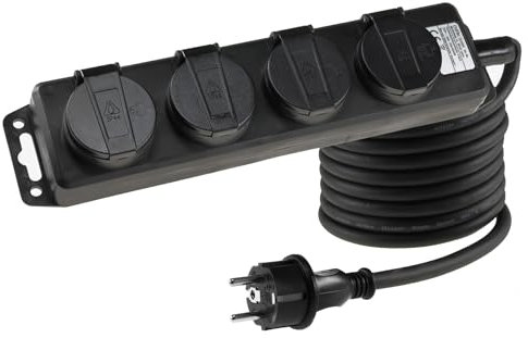 ChiliTec 4-Fach Steckdosenleiste Aussensteckdose mit 4 Schutzkontaktsteckdosen Klappdeckel 5m Kabel IP44 Mehrfachsteckdose für den Innen- & Außenbereich 230V 16A Schwarz