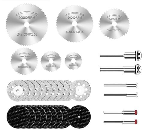 10 dischi diamantati da 22 mm per utensili rotativi Dremel, mini dischi diamantati, 10 dischi da taglio in resina da 32 mm, 6 lame circolari HSS, 6 punte (38/50 mm), per piastrelle di vetro pietra (32
