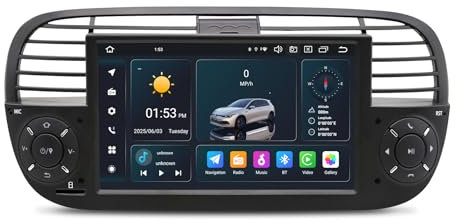 SWTNVIN Android 14 Autoradio per FIAT 500 (2007-2015) Car Radio wireless Carplay/Android Auto,Bluetooth 5.0 Supporto GPS Navi DSP/WiFi/ 4G/FM/RDS con schermo touchscreen da 7 pollici (Nero 4+64G)