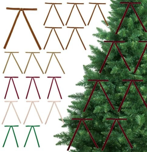 Ghirlanda decorativa per porta, fiocco vintage, 24 fiocchi in velluto rosso per albero di Natale, decorazione per la casa, matrimoni e interni (rosa chiaro)