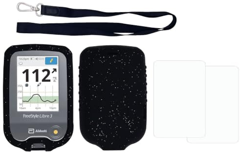 Premium Sequins Soft Silicone Case Set (Screen Protector + Lanyard + Lanyard Patch) for Freestyle Libre 3/ Freestyle Libre 2/14 Day (Continuous Glucose Monitor) (Sequins Black)