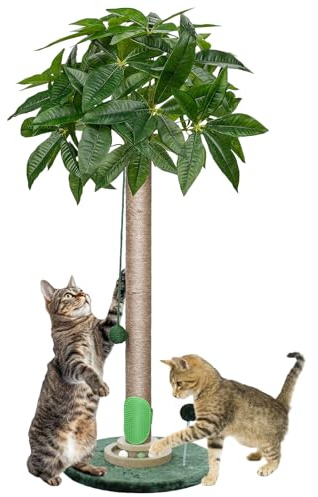 Meowoou 84 cm Griffoir pour Chat, Grattoir Chat d'intérieur Adultes et Chatons, Grand Griffe avec Corde en Sisal, Arbre Mignon avec Balle Suspendue, Piste avec Ballon
