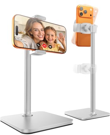tounee Soporte de Móvil para Mesa, Ajustable en Altura (20-28 cm) para Transmisiones en Vivo, TikTok y Videos – Compatible con iPhone 17/16/15, Samsung y Smartphones de 4-7 Pulgadas (Blanco)