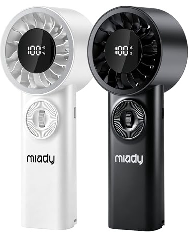 Miady 2 Stück Tragbarer Handventilator,16 Stunden maximale Akkulaufzeit | 3600mAh, USB Wiederaufladbarer, Mini Größe, 5 Geschwindigkeitsstufen, 100 stufenlose Geschwindigkeitsstufen, Schwarz & Weiß