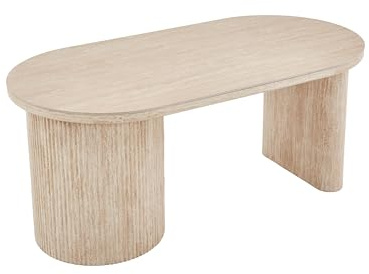 byLIVING Esstisch oval Kavala 200x100 cm, Säulentisch in Riffel-Optik | Tischplatte Sinter-Stone-Keramikoptik Travertine, moderner Küchentisch für 4 Personen