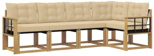 vidaXL Outdoor-Sofagarnitur mit Kissen 5 pcs Weiß und Beige, Moderne Garten-Sofaset, wetterfestes Möbel, Bequeme Liege, stilvolles Outdoor-Sitzen für Entspannung