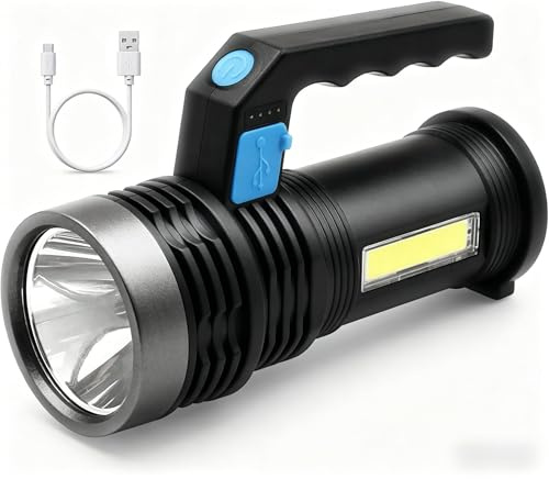Lookka LED Torch USB Rechargeable, Super Bright Lantern Light with Handle and COB Work Light, 4 Modes Waterproof Searchlight for Camping, Hiking, Home,Farm,Hunting and More (b)