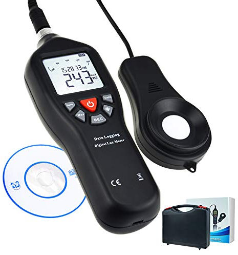 Luce Luxmetro digitale con i dati di registrazione Funzione Range di misura da 0 a 200.000 lux Auto Ranging Instrument sensori staccabili utilizzati in casa, inquinamento luminoso all'aperto,