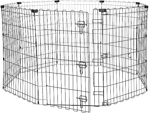 Amazon Basics Foldable Octagonal Metal Dog Pen/Puppy Pen/Playpen Indoor for Dogs and Pets, With door, 91 cm high, Black