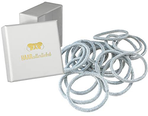 Haarallerliebst Haargummi Damen Silber für graues Haar (20 Stück | 4,5mm dick) - Dicke Haargummis nahtlos für Zopf & Dutt - Haargummis Damen | Zopfgummi | Hair Ties