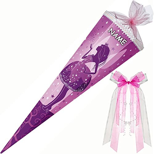 Nestler personalisiert mit Name und großer Schleife - 6857046 Schultüte Elfenkönigin, 85 cm 6-eckig