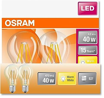 OSRAM Led Star Classic A40 Led Lamp for E27 Socket, Pear Shape, Fil, 470 Lumens, Warm White (2700K), Replacement for Conventional 40W Light Bulbs, Not Dimmable, 2-Pack