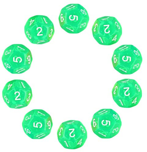 Deolven Würfel D12, 10 Pcs Transparent Grün Polyhedral Dice, 12 Seitige Klar Würfel für DND MTG RPG Dungeons und Dragons Party