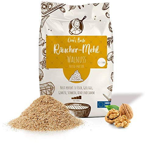 Omi's BESTE© Räuchermehl WALNUSS - 650g / Körnung Ø 0,3-1mm - Wood Smoking Dust für kräftiges Raucharoma | 100% natürliche & traditionelle Räucherspäne für Fisch, Fleisch & Gemüse