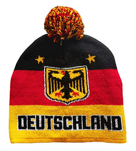 Generisch Deutschland Unisex-Erwachsene Winter Beanie Mütze Schwarz, Rot, Gelb Bundesadler und Landesfarben Stadion Fußball Winter