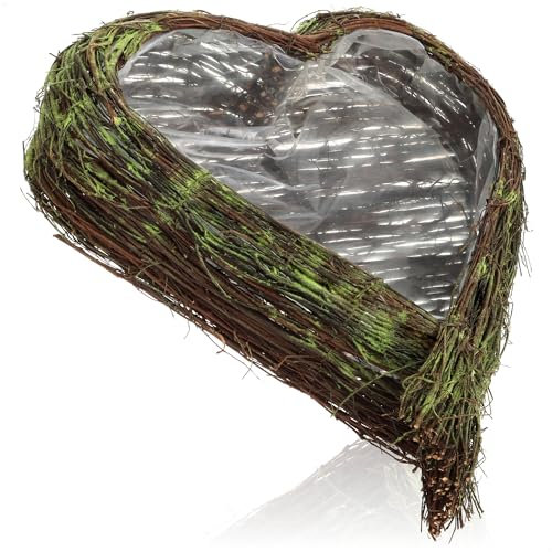 com-four® Jardinière en Forme de cœur - Panier en Osier décoratif - Panier à Plantes avec du Papier d'aluminium (1 pièce 47x50cm Vert)
