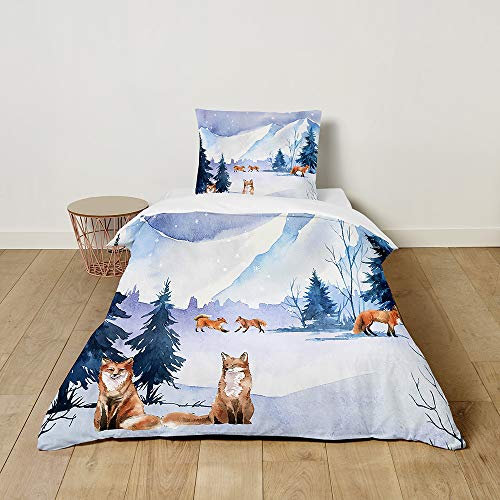 Morbuy Kinderbettwäsche Set mit Süß Tier Muster - Kinderbettwäsche-Set Babybettwäsche für Mädchen Junge - Mikrofaser Bettbezüge Kissenbezug 2 teilig (100x135cm+40x60cm,Fuchs)