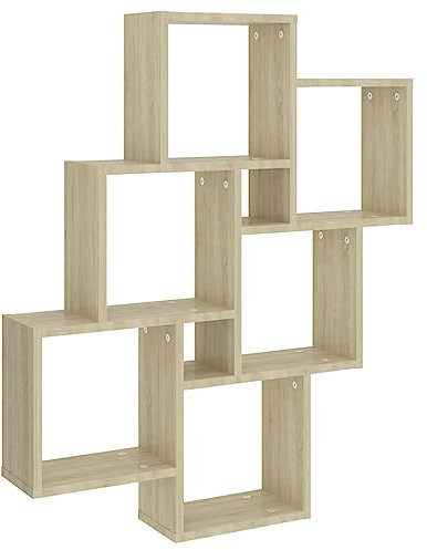 vidaXL Würfelregal Wandregal Hängeregal Cube Lounge CD Regal Dekoregal Bücherregal Schweberegal Wandboard Regalwürfel Sonoma-Eiche 78x15x93cm Holzwerkstoff