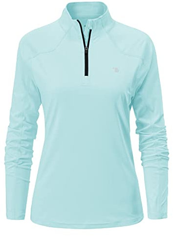 YSENTO Womens 1/4 Zip Running Tops Long Sleeve Sport Gym Top Training Casual Long Sleeve Golf Top(Sky Blue,M)