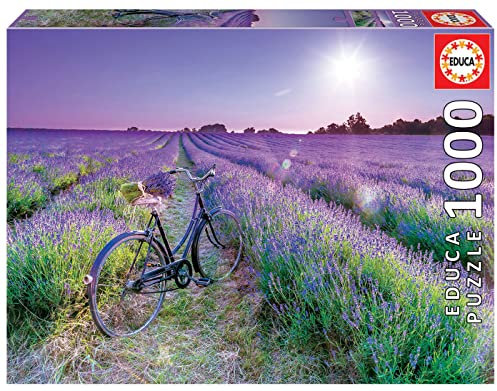 Educa - Puzzle 1000 Teile für Erwachsene | Fahrrad im Lavendelfeld, 1000 Teile Puzzle für Erwachsene und Kinder ab 14 Jahren (19255)