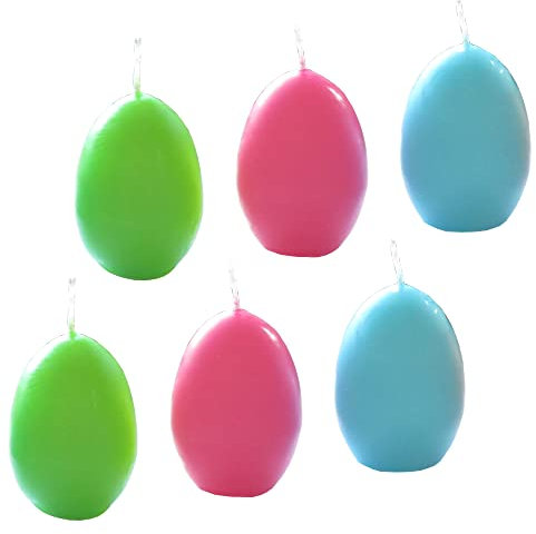 AUSWAHL Farbe + Menge - Eikerzen Dekoeier Kerze Osterei Eierkerzen farbig sortiert 4,5 x 6,5 cm - hier: 6 Stück [grün, pink. hellblau]