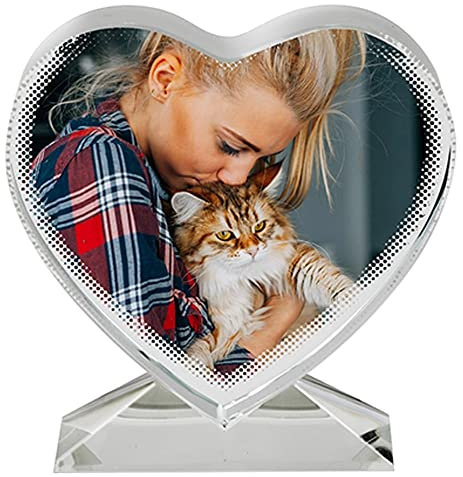 Ocadeau Coeur en Verre avec Support personnalisé Photo – Bloc en Forme de cœur avec Impression Photo Couleur – Déco personnalisée en Verre Personnalisable avec Une Photo