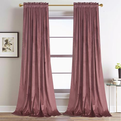 Roslynwood Velvet Dusty Rose Curtain 84 inch Length - Curtains Block Light Rod Pocket Thermal Insulated Window Drapes Set for Living Room/Bedroom/Dining Room, W52 x L84, 2 Panels