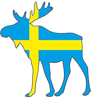 Auto-Aufkleber Elch I 120 x 126 mm I blau und gelb I Wohnmobil-Sticker I Skandinavien I Schweden Flagge I Natur I Heckscheibenaufkleber I kfz697