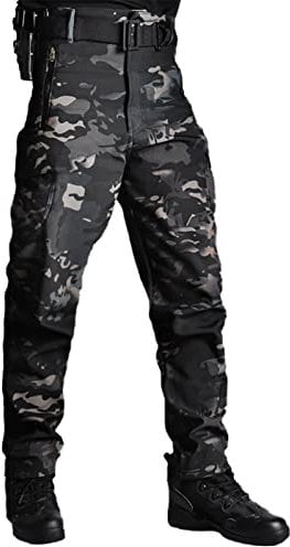 YiLianDa Herren Damen Taktische Softshellhose Fleece Gefütterte Militär Army Outdoor Wanderhose Trekking Hose Wasserdicht Warm Camping Jagd Ski Camo Hosen Schwarzer CP 3XL