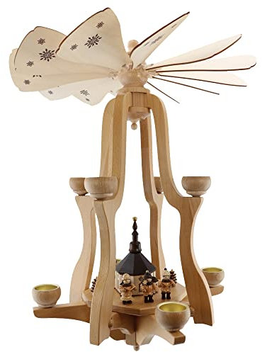 Schwibbo Hängepyramide Weihnachtspyramide Pyramide für Teelichter 8-flammig (Seiffener Kirche + Sternsänger)