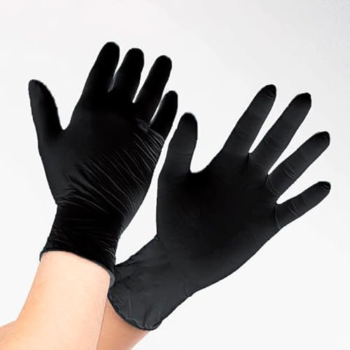Areso 100 Stück Nitril-Handschuhe, schwarz, latexfrei, staubfrei, für Gastronomie, Reinigung, Tierarzt, Tattoo... | elastischer Handschuh, bequem und wasserdicht (1000, XL)