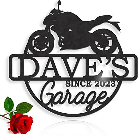Personalisiertes Motorrad mit Name, Blechschild Garage aus Metall, Geschenk-Idee für Motorrad-Fans, Geburtstagsgeschenk für Männer, Vatertagsgeschenk für Papa & Opa, Metallschild, Türschild Dekoration