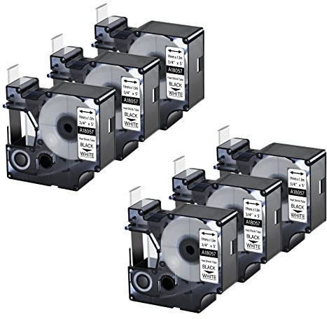 Paquete de 6 tubos termorretráctiles industriales para cinta de etiquetas DYMO 18057 para cables de 3/4 pulgadas x 5 pies 19 mm x 1,5 m, con DYMO Rhino Pro 4200 5200 5000 6000 etiquetas industriales