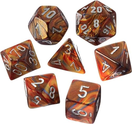 Goldfarbene glänzende Mini-Würfel mit silbernen Zahlen, 10 mm, 7 Stück