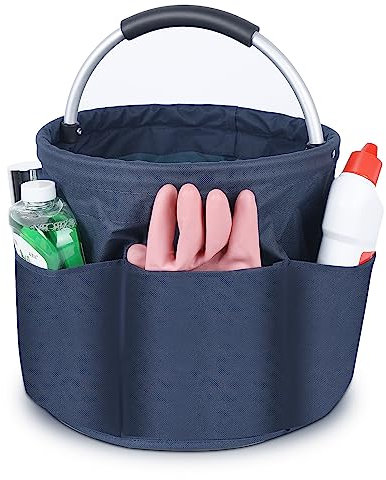 Opopark Bucket Tool Bag, 17 liters Bucket Tool Organizer Bag, Collapsible Garden Small Tools Bag, Portable Multi Cleaning Organiser Caddy, Multi pocket Craft Caddy Universal (Navy Blue)