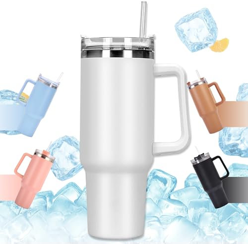 Thermobecher mit Strohhalm und Henkel, 40oz Kaffeebecher to Go mit Deckel,Doppelwandiger Edelstahl Vakuum Isolierbecher 1180ml, Autobecher,Trinkbecher Tumbler Reisebecher für Heißer und Kalter