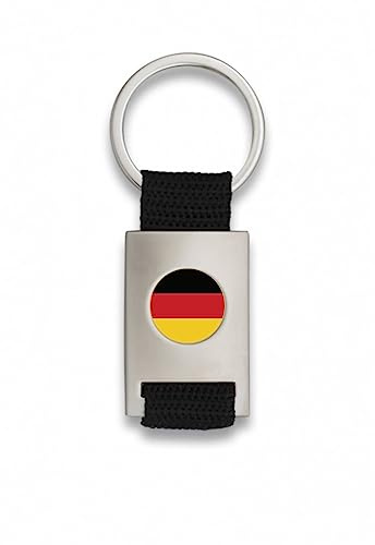 ADCSHOP Schlüsselanhänger mit Deutschland-Flagge auf mattem verchromtem Metall – strapazierfähiges, schwarzes geflochtenes Nylonband – Maße: 8,5 cm – wiegt 33 g, Schwarz/Weiß, Einheitsgröße, schwarz /