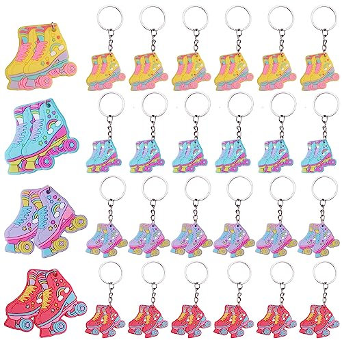 Serencatcher Rollschuh-Schlüsselanhänger, 24 Stück für 80er Jahre Thema Rollschuhlaufen Geburtstag Party Supplies, 90s Throwback Hip Hop Dekoration