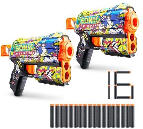 XSHOT Skins Sonic Spike Flux Blaster (2 Blasters) – Skin mit Sonic The Hedgehog (16 Darts) von ZURU