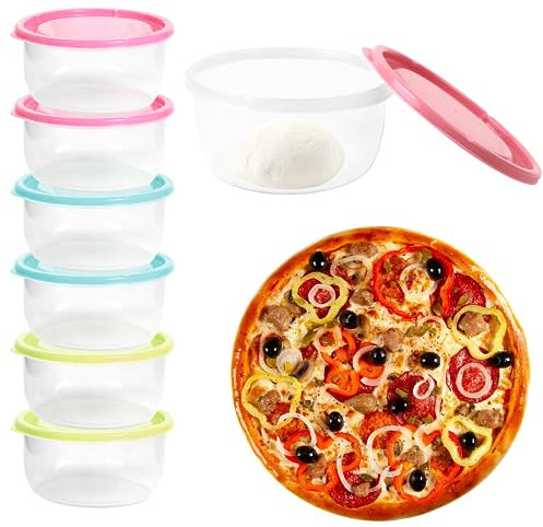 JOLIGAEA Pizzaballenbox mit Deckel 6 Stück, Pizza Container, Pizzateig Box, Teigbox Pizza Bequem Gären und Verarbeiten, Frischhaltedosen, Pizzateig Aufbewahrungs für Kitchen Restaurant Home (Bunt)