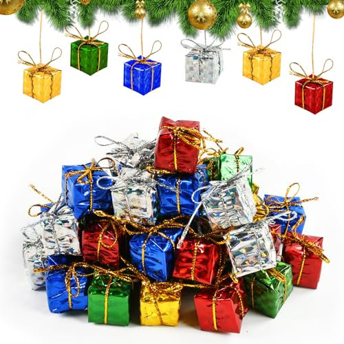 Deko Geschenkpäckchen, 60 PCS Christbaumschmuck Mini, Mini Geschenke Deko, Weihnachtsbaum Mini Geschenkboxen, Weihnachtsbaumschmuck, Miniatur Weihnachtsbaum Anhänger