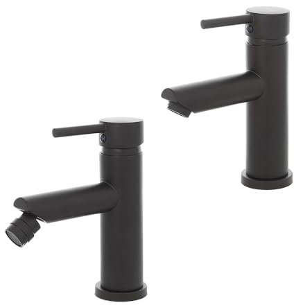 Set miscelatori lavabo e bidet nero opaco con piletta click clack | York