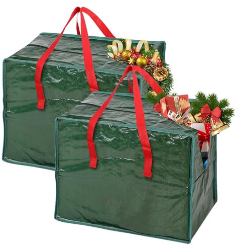 Vinsani 2pcs Extra Large Christmas Xmas Tree Decoration Storage Bags Waterproof Durable Zip Bag Xmas Accessories Décor Ornaments Baubles Tinsels Lights Organiser with Handles Prevents Moisture & Dust