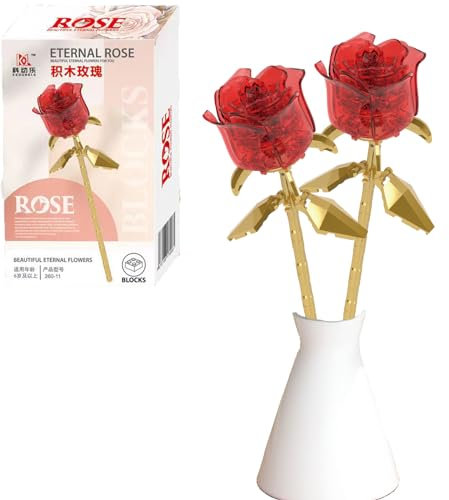 AIDIER Roses Flower Bouquet Building Sets Mini Roses Flowers Set Artificial Rose Flowers Building Blocks Valentines Day Gift Home Decor Desk Decor for Flower Fans and Children 7 Years+
