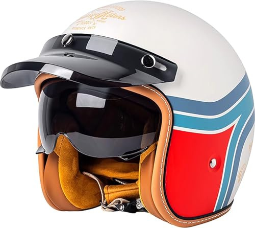 3/4 Vintage Jethelm Motorradhelm mit Visier ECE/DOT Zulassung Roller Scooter Helm Moped Mofa-Helm Chopper Retro Vintage Biker Helmet für Erwachsene Herren Damen
