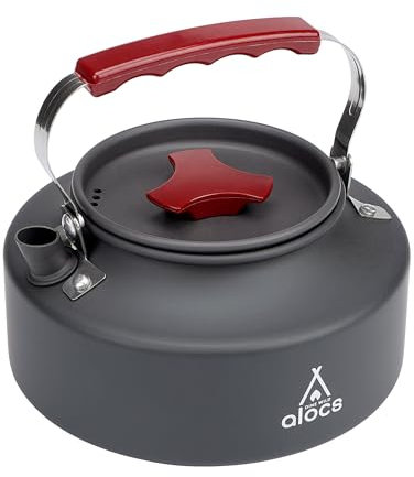 Alocs Bouilloire de camping de 1 L, cafetière de camping en aluminium avec sac de transport, théière de camping légère, bouilloire à thé compacte et portable pour l'extérieur, pique-nique, randonnée