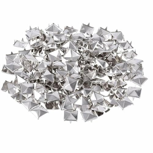 100Pcs Square Rivets 8mm Pyramid Punk Studs Spike Rivets for Leathercrafts DIY Projects Bags Belt, Silver