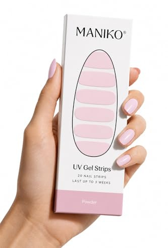 Maniko UV Gel Strips Powder Rosa – 20 UV Nagelsticker, 2 Anwendungen | UV Nagellack zum Kleben, selbstklebende Nagelfolie für natürliche Nägel, vegan & langanhaltend – Geschenk zu Geburtstag